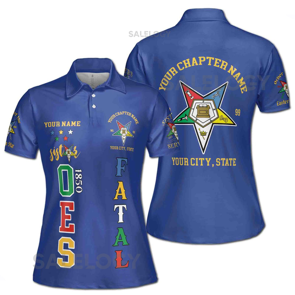 Custom 1850 OES Order Of The Eastern Star Pentagon Down Logo Women39s Polo Shirt S-5XL_13