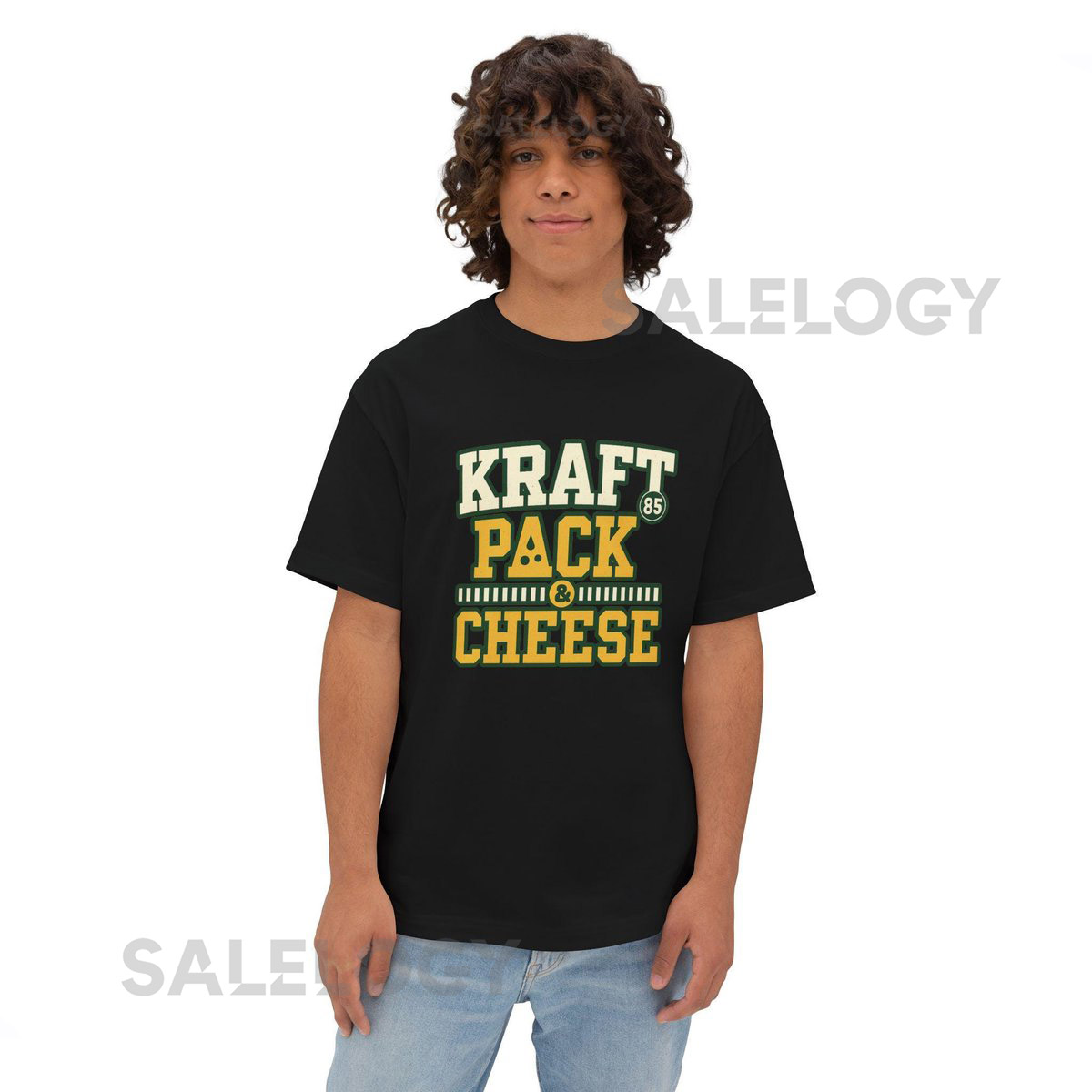 Kraft Pack and Cheese Retro Football T-Shirt Unisex Oversized Boxy Top Green Bay Sports Shirt Packers Fan Gift Distressed Graphic Tee_542