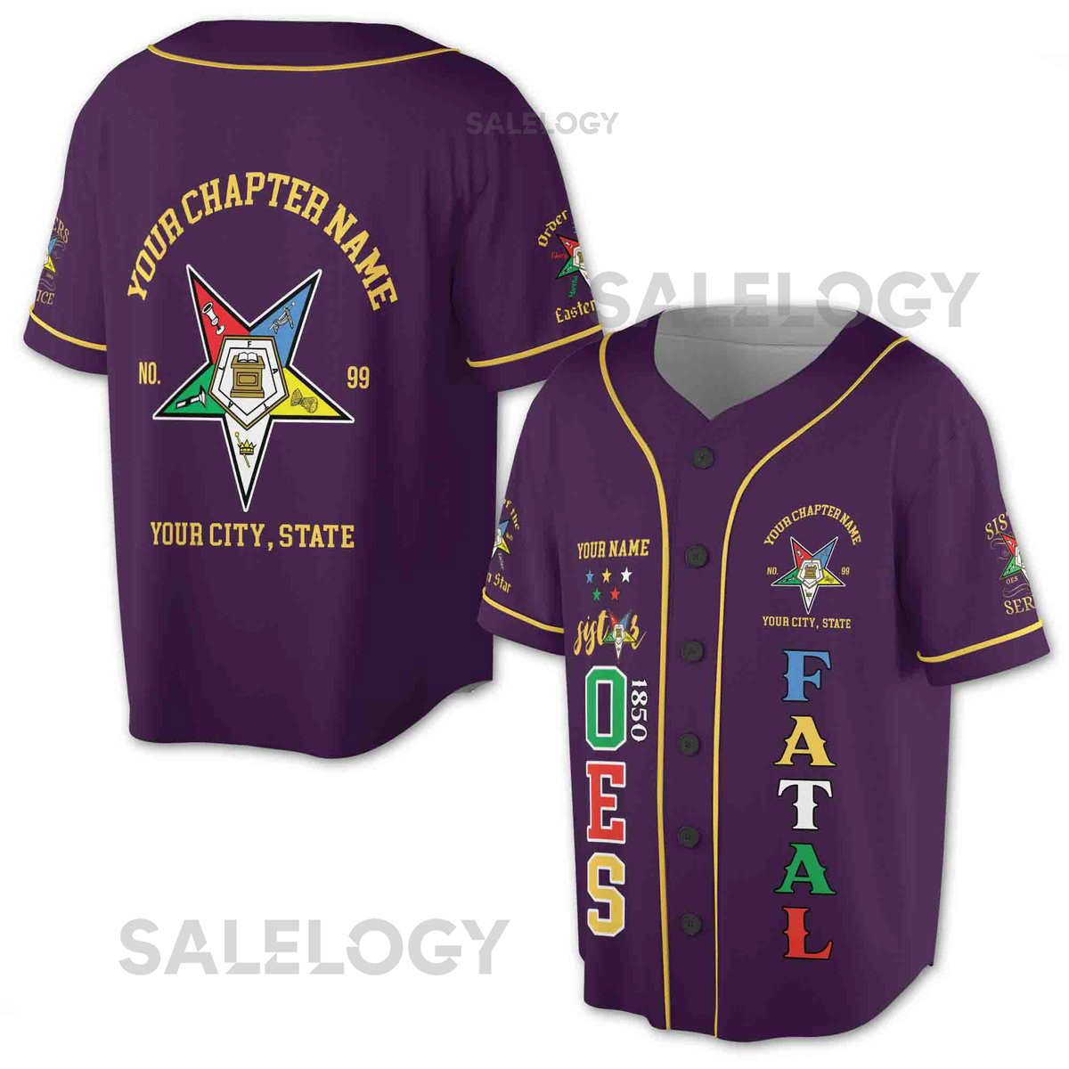 Custom 1850 OES Order Of The Eastern Star Pentagon Down Logo Unisex Baseball Jersey S-5XL_1