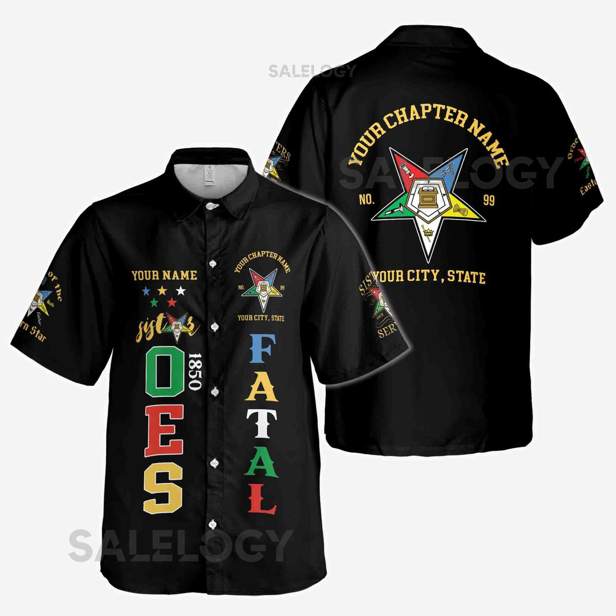 Custom 1850 OES Order Of The Eastern Star Pentagon Down Logo Button Down Shirt S-5XL_6
