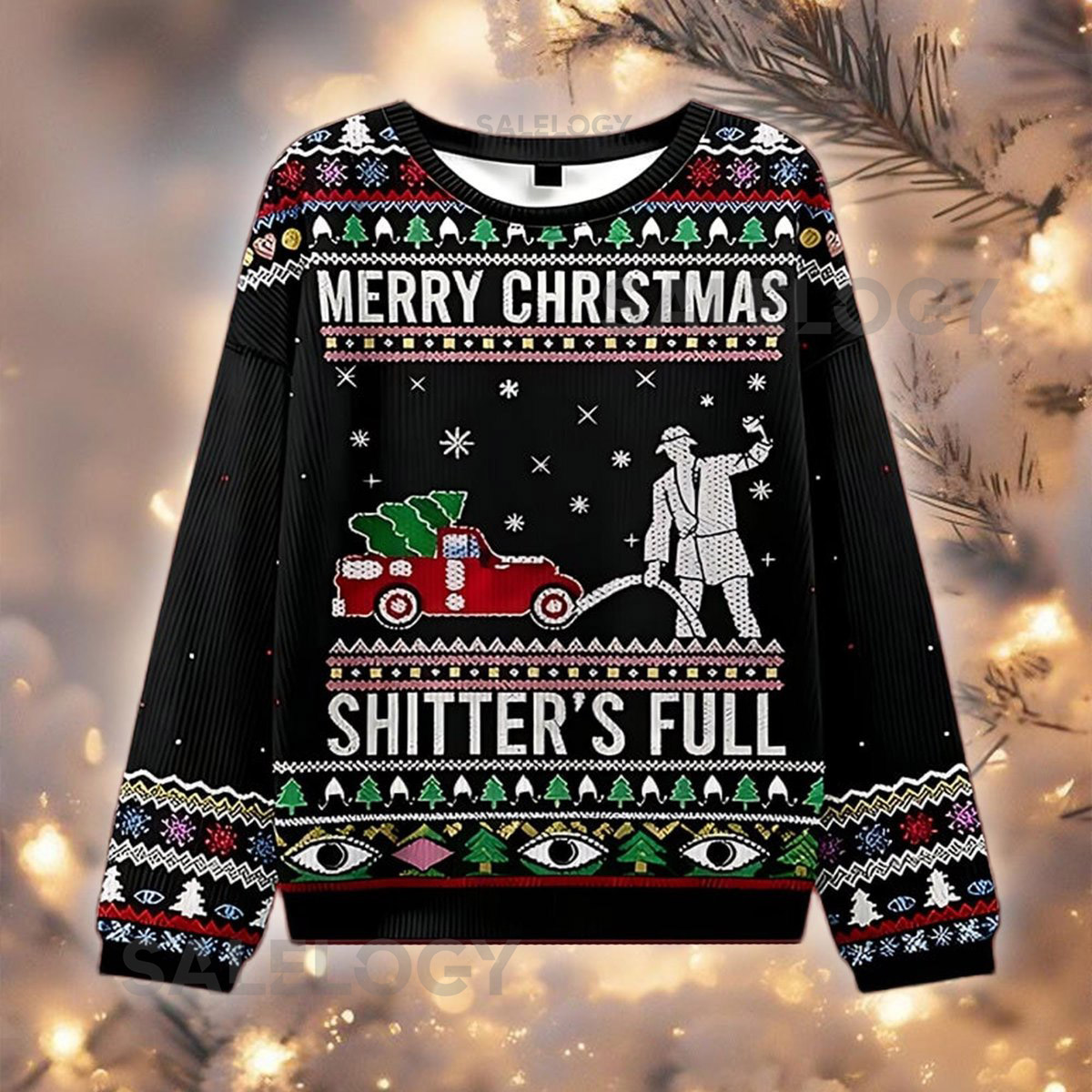Shitter's Full Ugly Christmas Sweater Funny Holiday Jumper RV Sewage Xmas Top Truck Tree Humorous Apparel