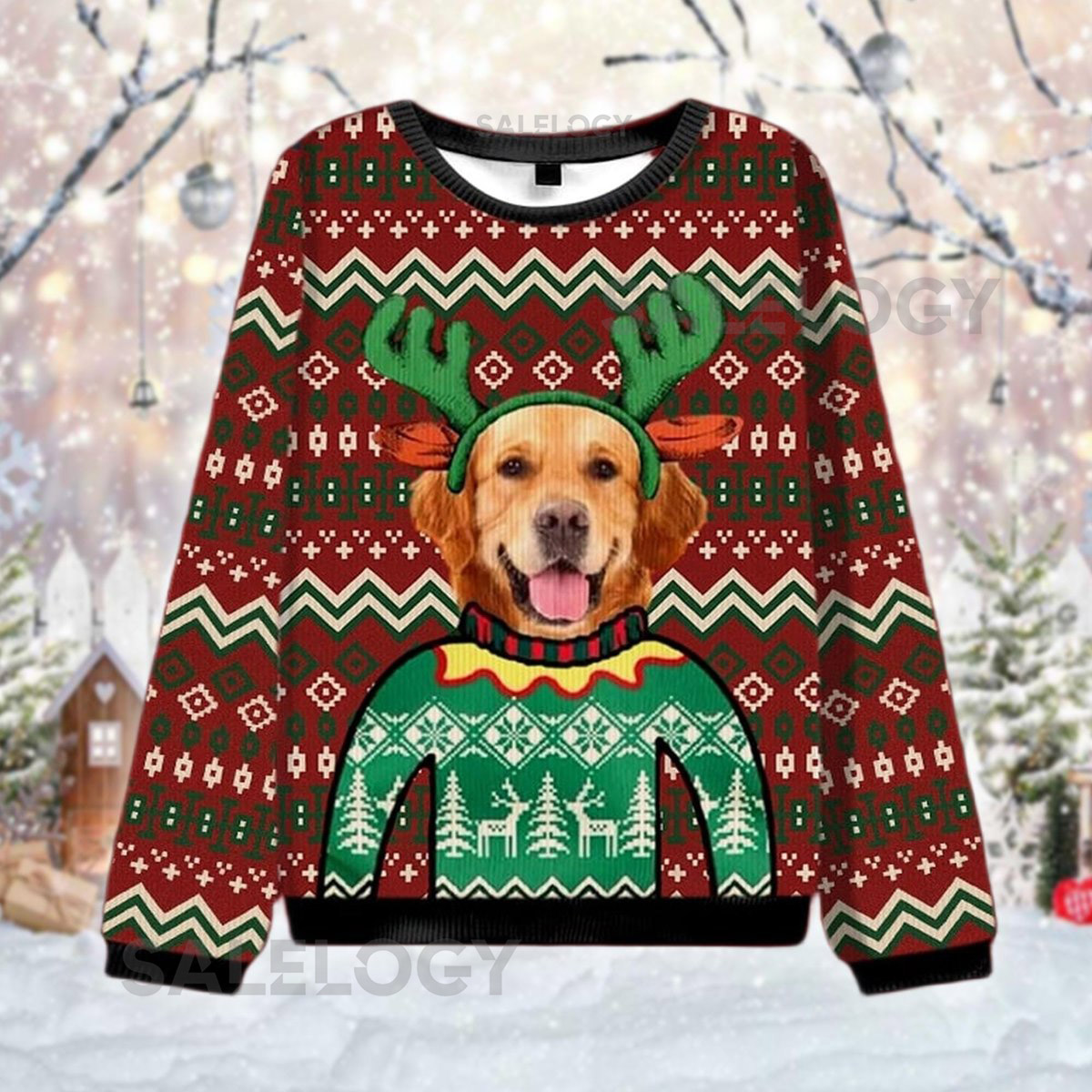Golden Retriever Ugly Christmas Sweater Funny Dog Reindeer Jumper Pet Lover Xmas Dog Mom Holiday Crewneck Merry Woofmas Apparel