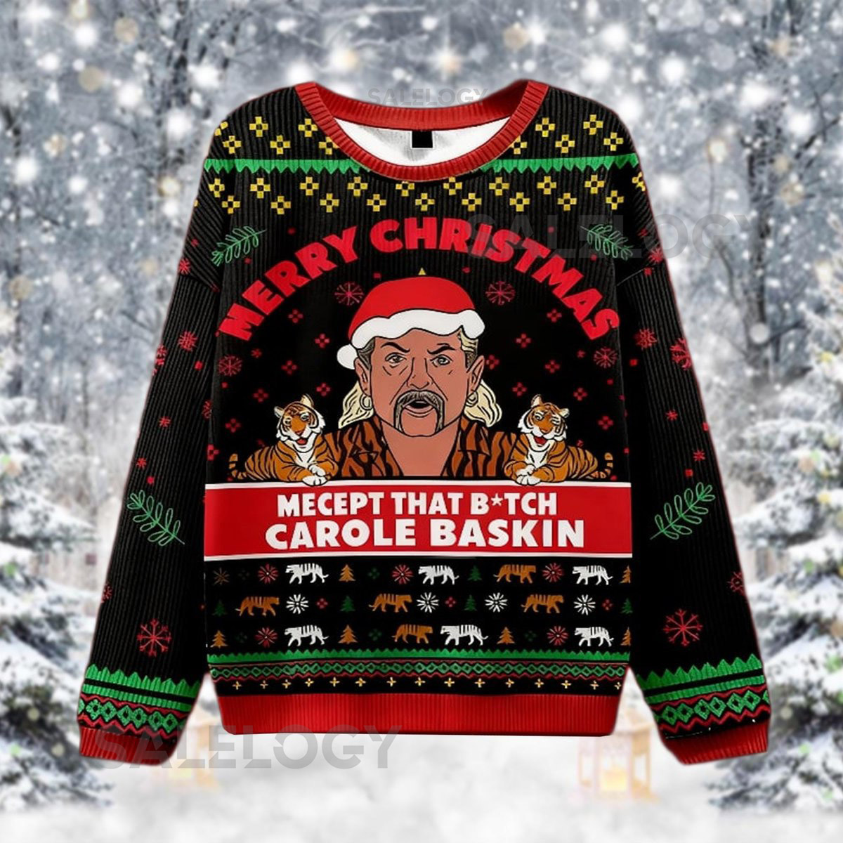 Merry Christmas Tiger Ugly Sweater Funny Holiday Jumper Exotic Zoo Keeper Xmas Top Meme Fan Party Apparel
