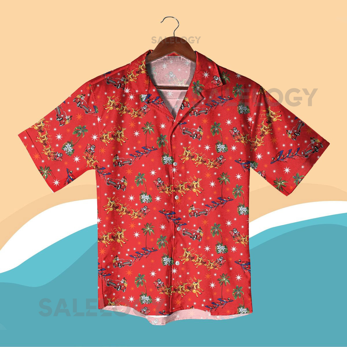 Christmas Red Hawaiian Shirt Tropical Santa Aloha Outfit Funny Xmas Holiday Party Shirt for Men Women Mele Kalikimaka Beach Vacation Wear_42