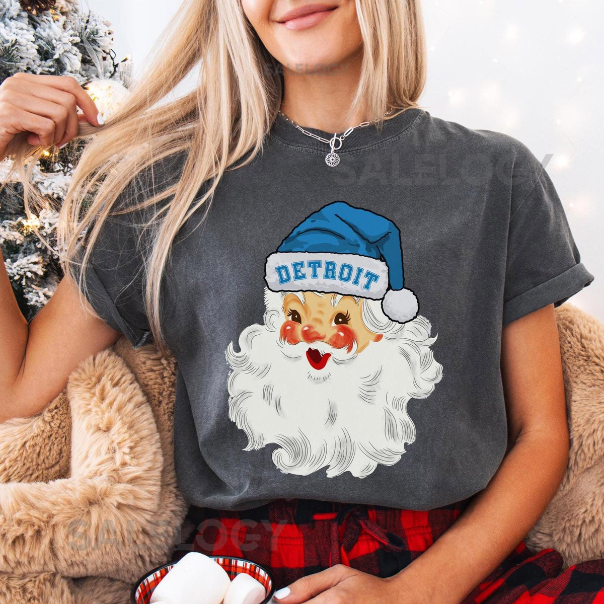 Detroit Santa Christmas Unisex T-shirt Lion Fan Crewneck Thanksgiving Apparel Holiday Football Shirt Christmas Pajamas_207