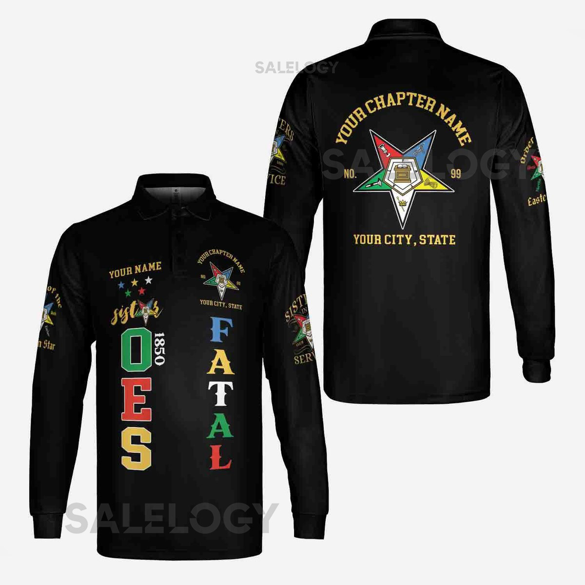 Custom 1850 OES Order Of The Eastern Star Unisex Long Sleeve Polo Shirt S-5XL_14