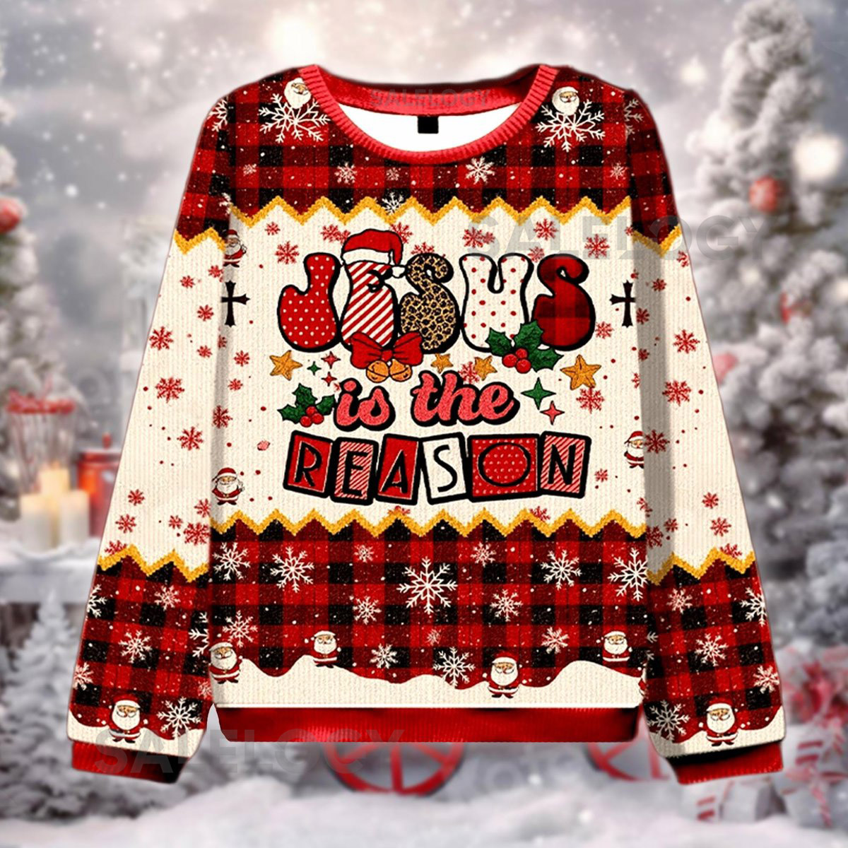 Biblical Figure Is The Reason Buffalo Plaid Ugly Christmas Sweater Religious Xmas  Christian Holiday Secret Santa