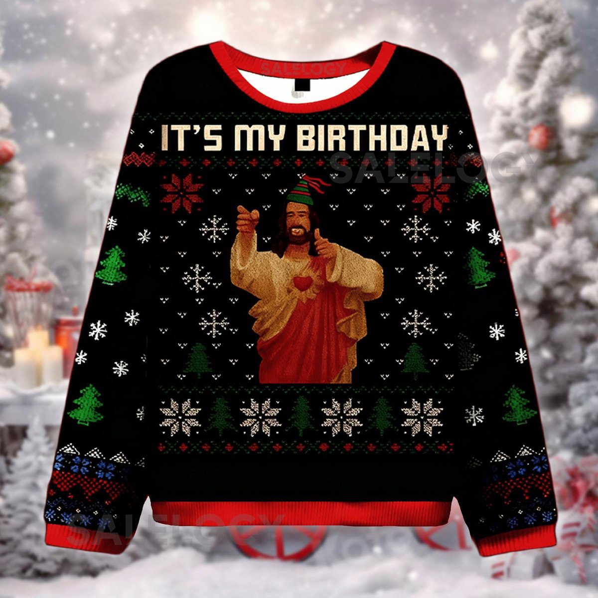 It's My Birthday Biblical Figure Ugly Christmas Sweater Funny Religious Xmas  Savior Party Hat Sweatshirt Holiday