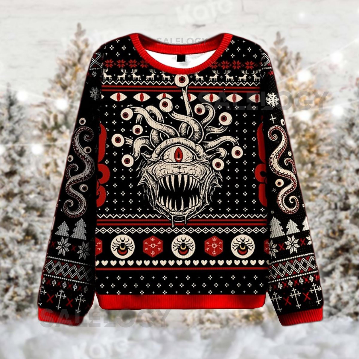 Evil Eye Monster Tentacles Ugly Christmas Sweater Fantasy Creature Xmas Gaming Holiday Sweatshirt Secret Santa RPG