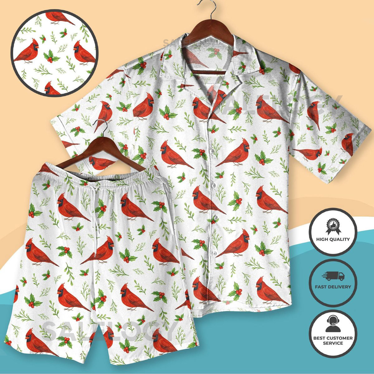 Red Cardinal Hawaiian Shirt Christmas Bird Print Vacation Outfit Tropical Holiday Shirt Summer Beachwear for Men Women Bird Lover Gift_216