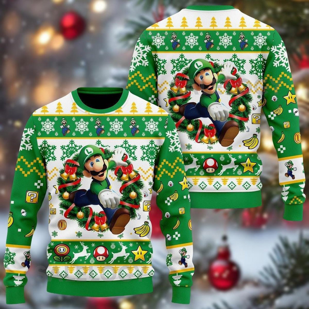 Christmas Luigi Super Mario Ugly Sweater Super Mario Bros Christmas Sweater Funny Mario Holiday Sweatshirt Xmas Sweater For Gamers