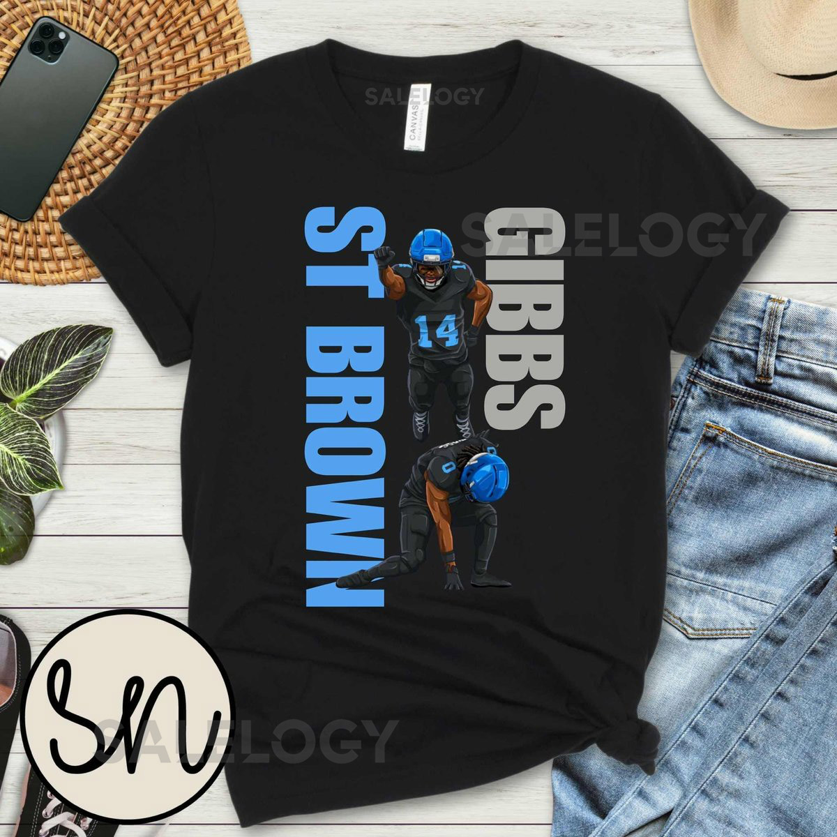 St Brown Gibbs Detroit Lions Football- Tee- Crewneck- Hoodie - Youth and Adult Sizing_653