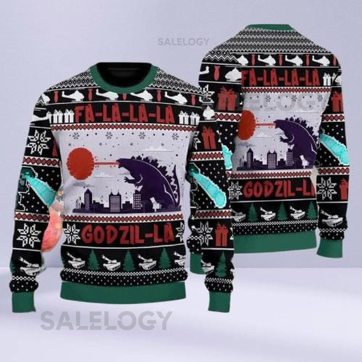 Fa La La La Ugly Christmas Sweater Funny Kaiju Holiday Jumper Geeky Winter Party