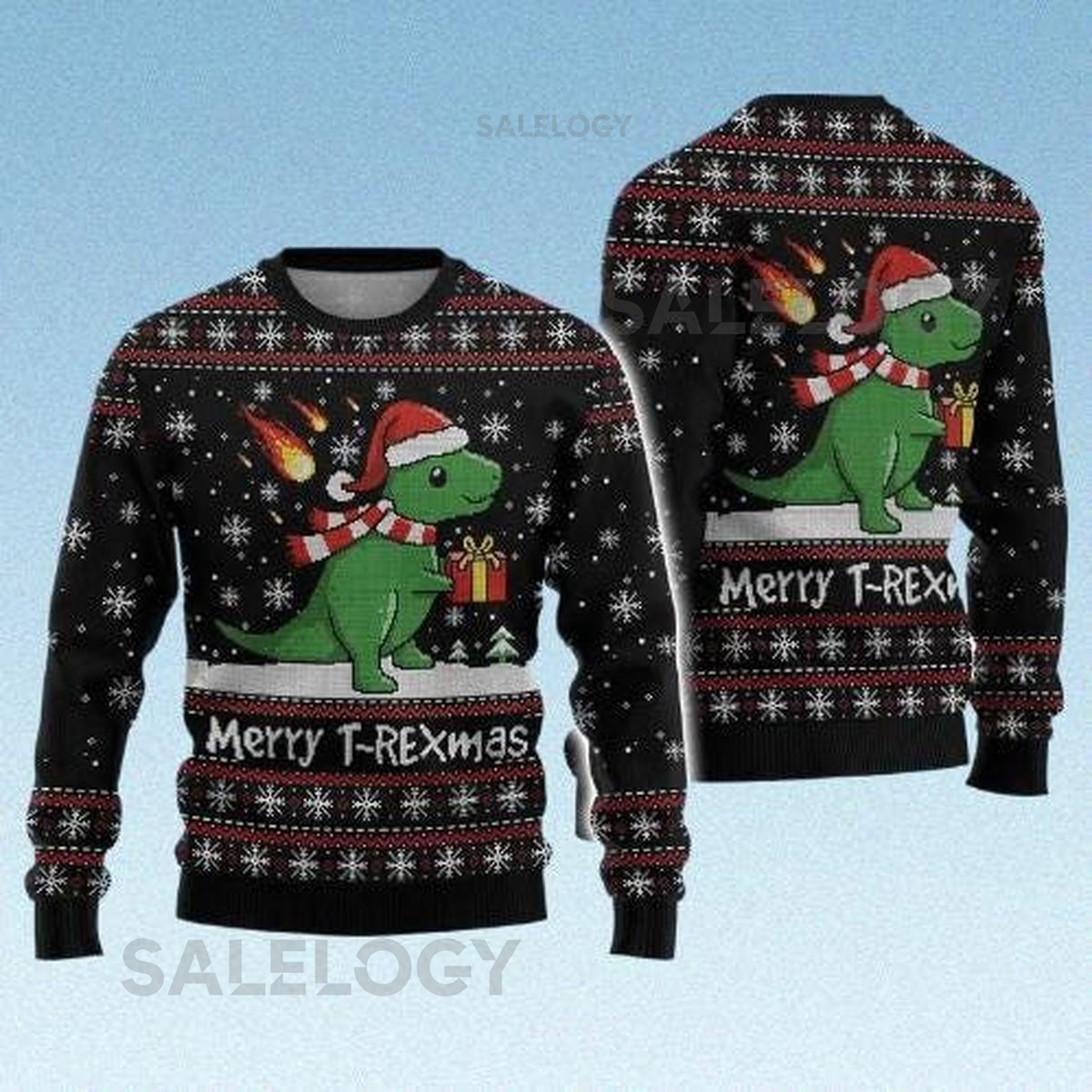 T-Rex Dinosaur Ugly Christmas Sweater Merry T-REXmas Sweatshirt Cute Dino Xmas Sweater  for Him