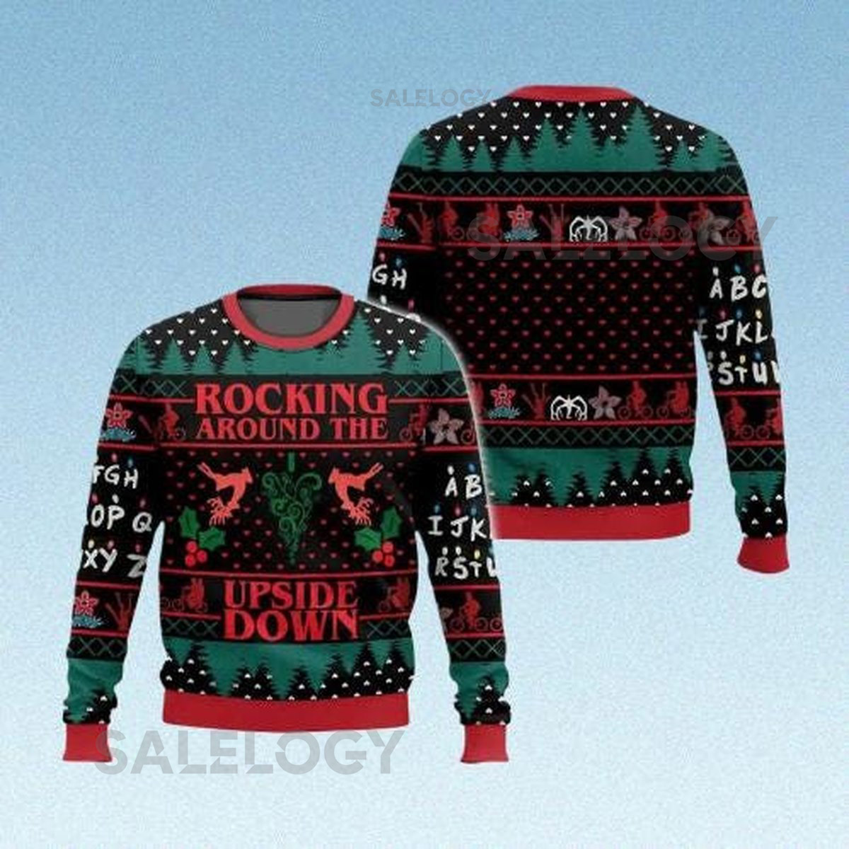 Rocking Around The Upside Down Christmas Sweater Funny Ugly Holiday Jumper Geeky Xmas