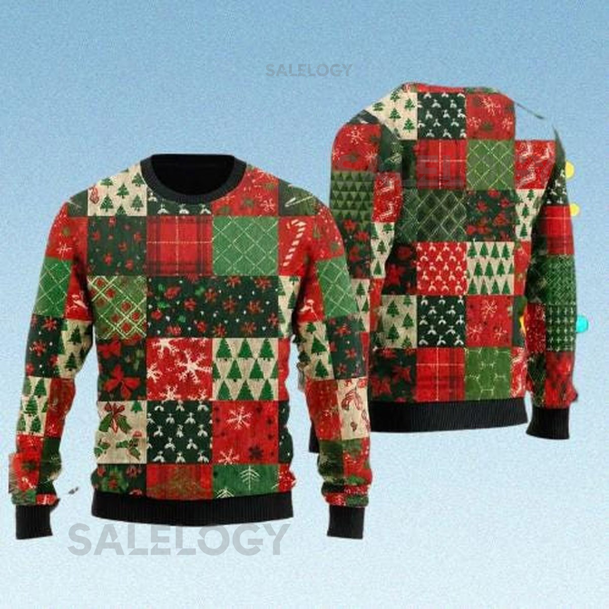 Patchwork Christmas Sweater Christmas Tree Ugly Xmas Jumper Cozy Holiday Pullover Festive Winter