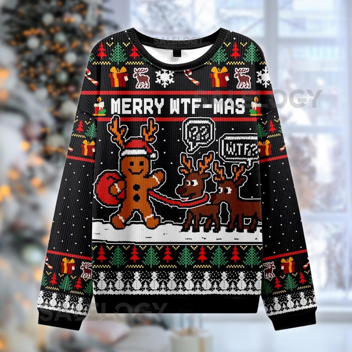 Merry WTF-Mas Ugly Christmas Sweater Funny Gingerbread Man Jumper Offensive Christmas Party  Rude Xmas Sweatshirt Holiday Humor