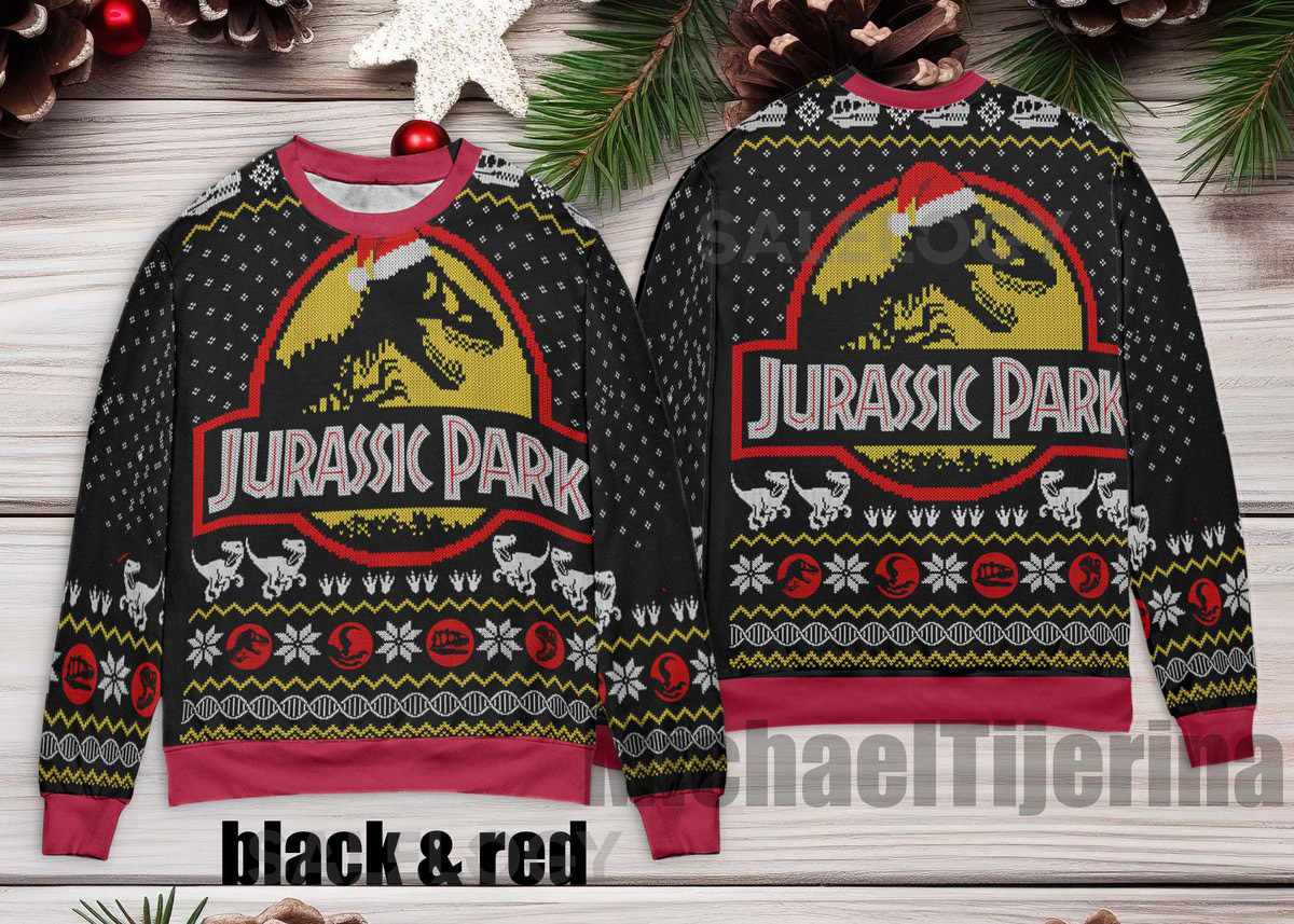 Jurassic Park Christmas Sweater Funny Dinosaur Ugly Xmas Jumper Unisex Ugly Sweater Funny Sweater for Family Christmas Ugly Sweater