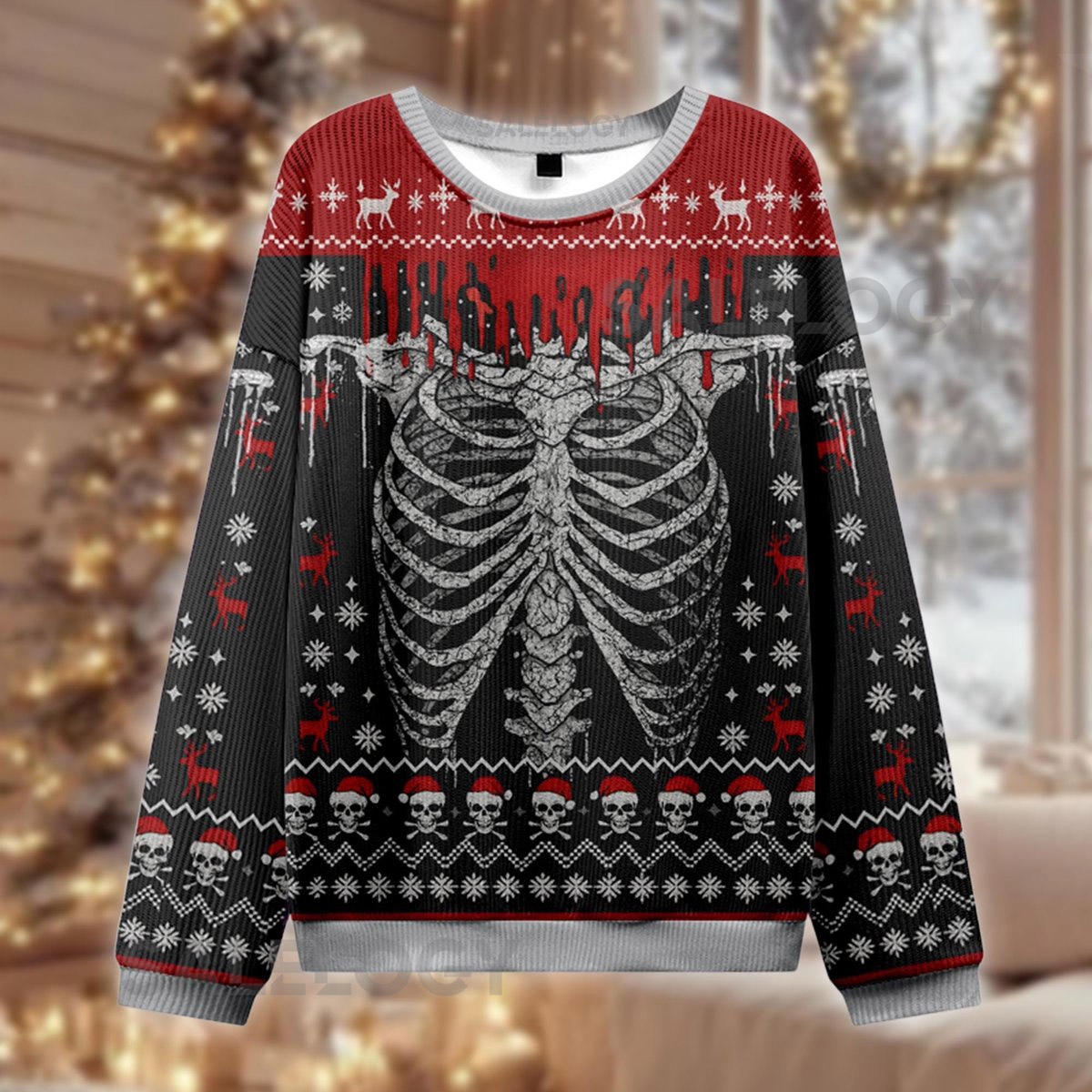 Goth Skeleton Rib Cage Ugly Christmas Sweater Heavy Metal Xmas Jumper Dark Humor Holiday Gothic Skull Sweatshirt Emo Christmas