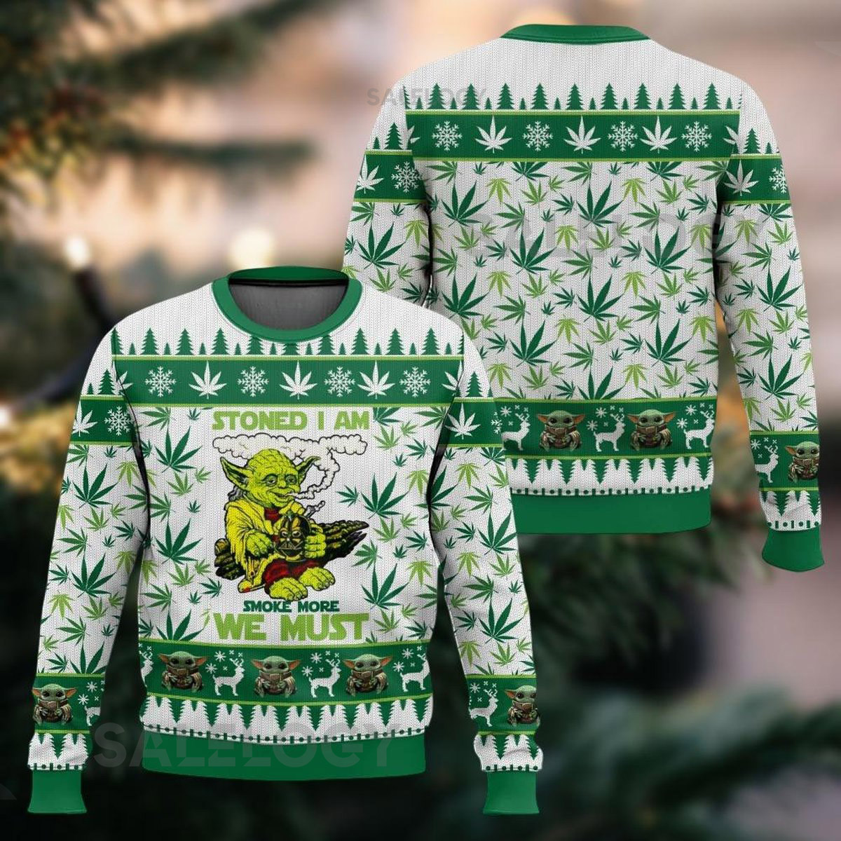 Baby Yoda Stoned I am Smoke More We Must Ugly Christmas Sweater Disney Star Wars Xmas Sweatshirt Yoda Grogu Sweatshirt Men Women