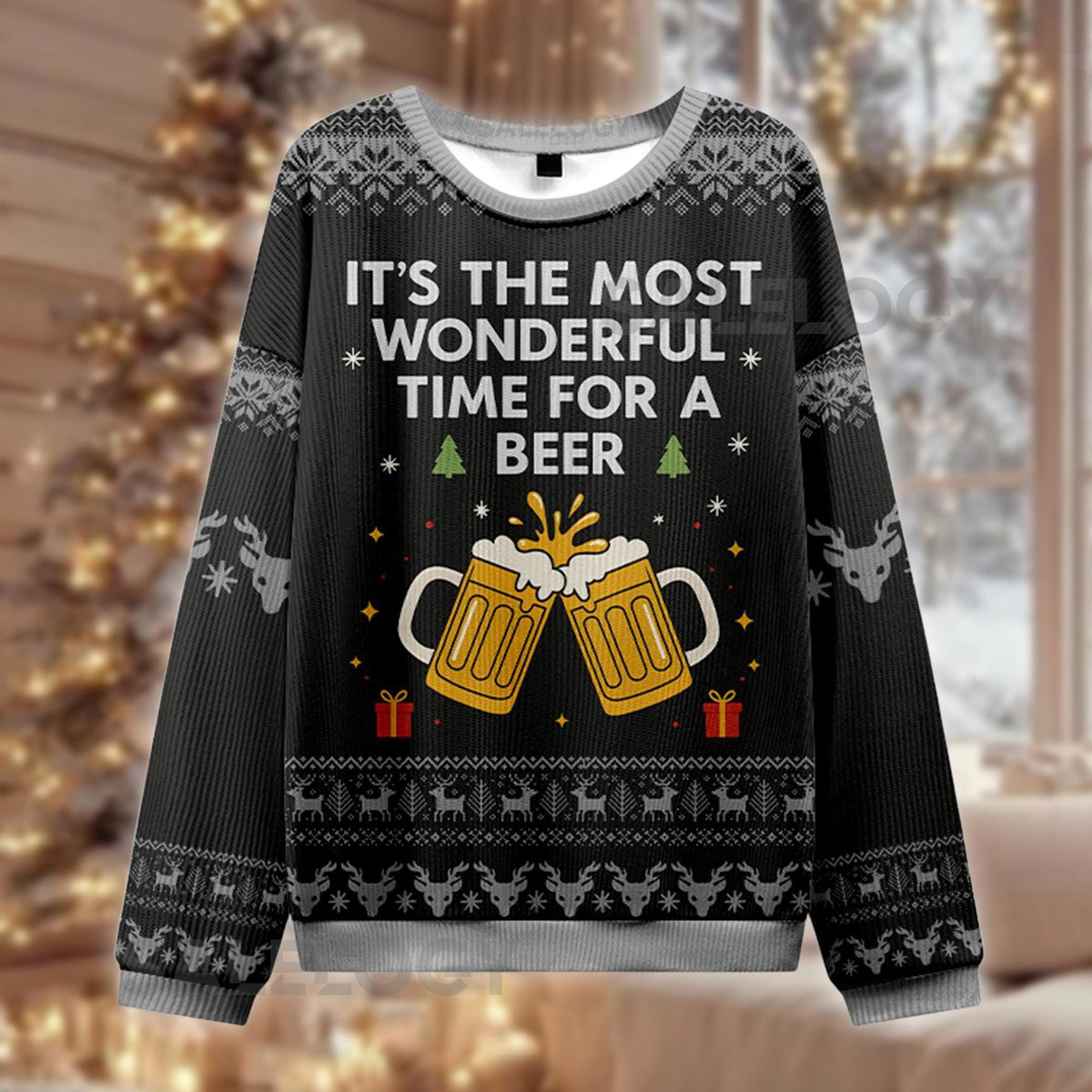 Wonderful Time For A Beer Sweater Funny Ugly Christmas Jumper Drinking Xmas Party  Beer Lover Holiday Sweatshirt Bar Jumper