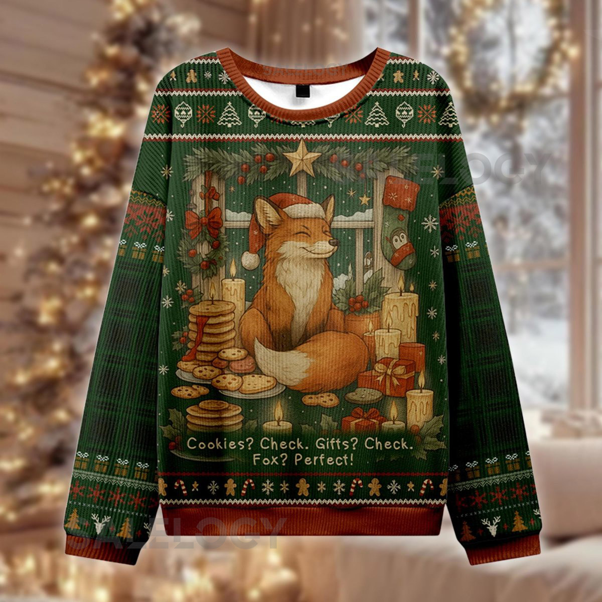 Cookies s Fox Perfect Sweater Cozy Fox Ugly Christmas Jumper Cute Animal Holiday  Cottagecore Xmas Sweatshirt Fox Lover