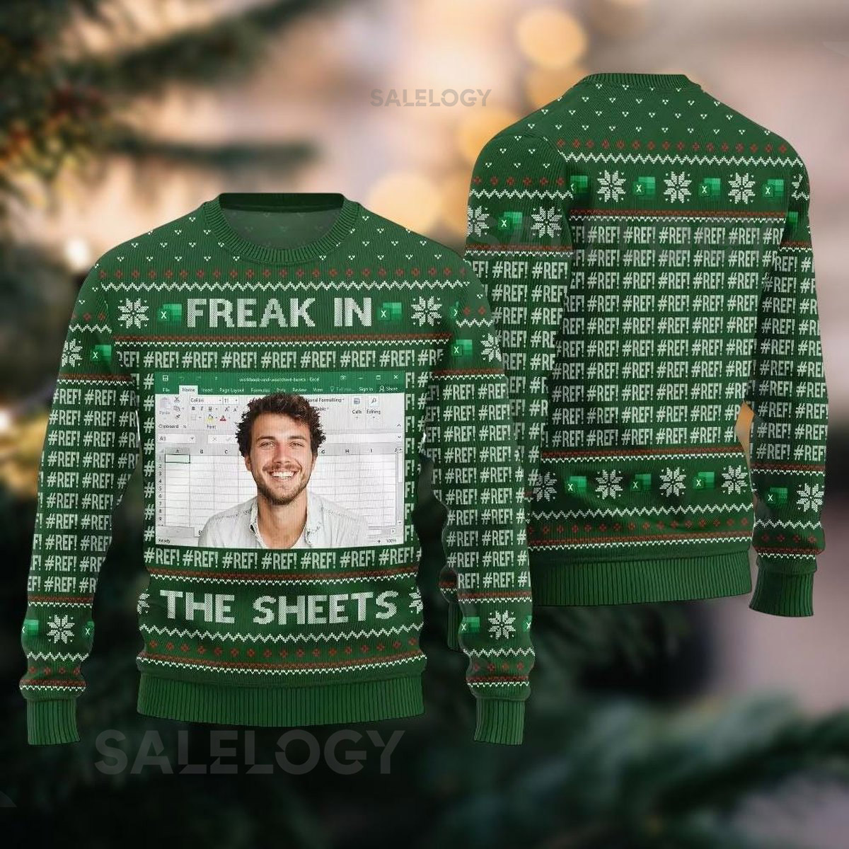 Personalized Excel Ugly Christmas Sweater With Photo Face Freak In The Sheets Sweater