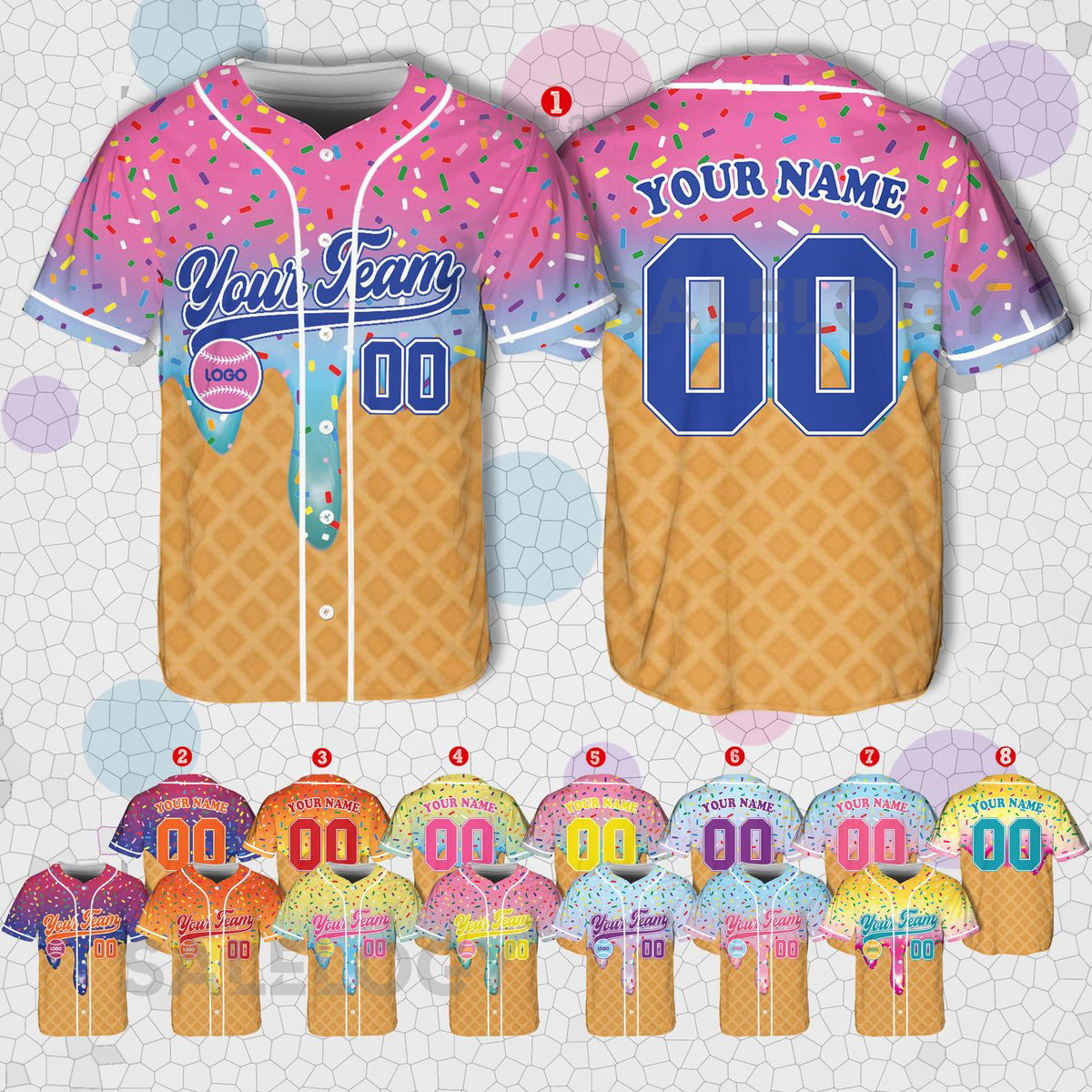 Personalized Ice Cream Baseball Jersey Custom Name Number Logo Shirt Baseball Mama Jersey Ice Cream Baseball Jersey Sport Jersey_167