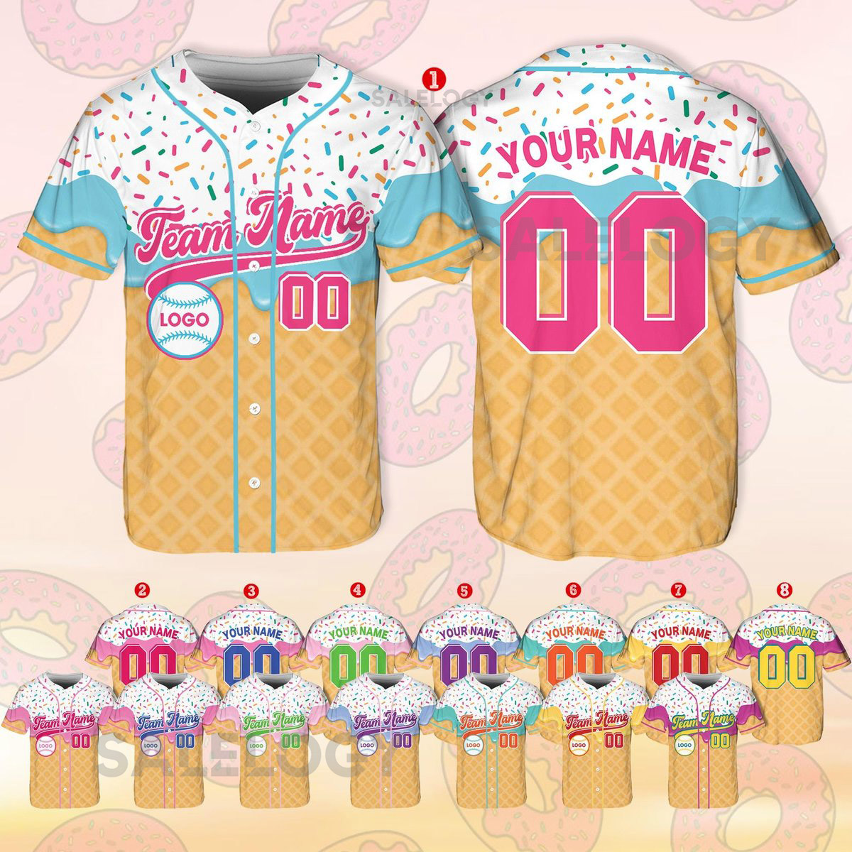 Personalized Ice Cream Baseball Jersey Custom Name Number Logo Shirt Baseball Mama Jersey Ice Cream Baseball Jersey Sport Jersey_168