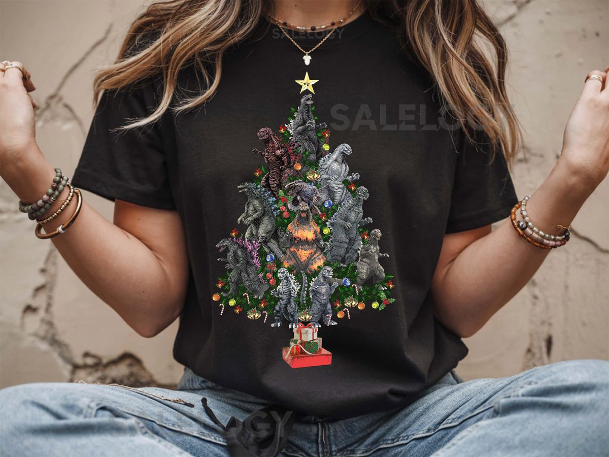 Godzilla Christmas Tree T-Shirt Funny Kaiju Holiday Shirt Monster Xmas Tee Godzilla Gift for Men Women Retro Movie Fan Christmas Shirt_174