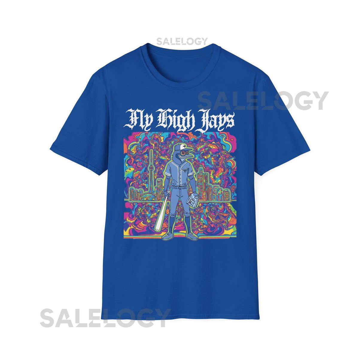 Psychedelic Blue Jays Unisex Softstyle T-Shirt Fly High Toronto Baseball_79