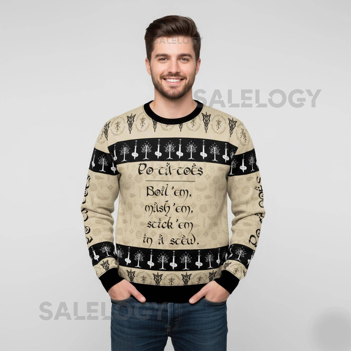 Movie Christmas Ugly Sweater LOTR Ugly Sweater Knitted Funny Christmas Sweater All Over Print  For Him Her