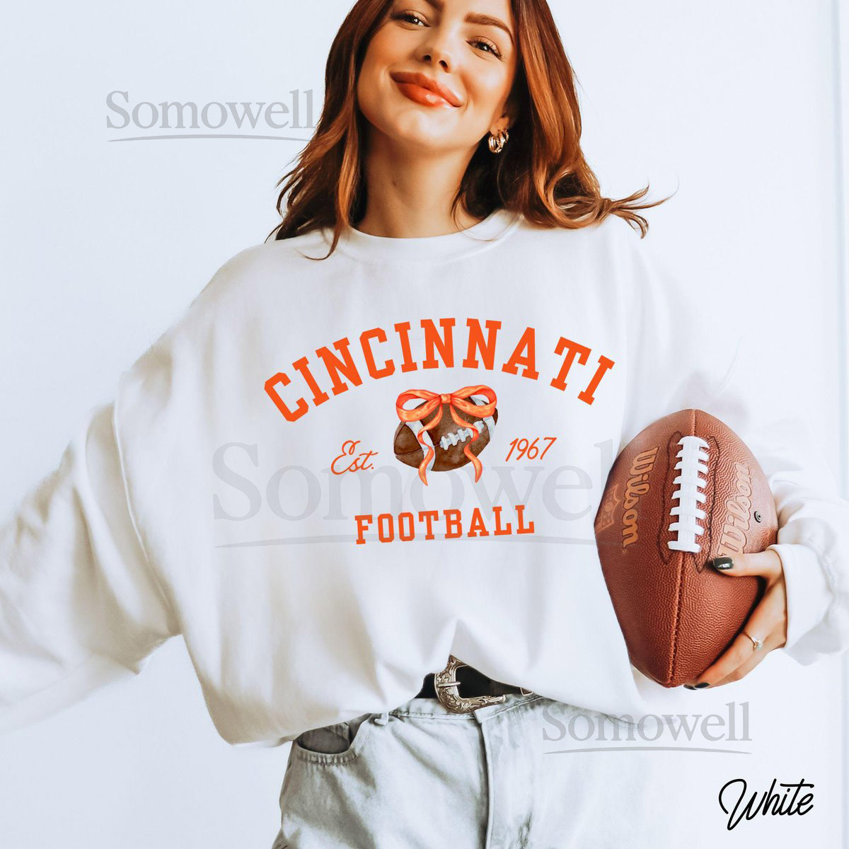 Cincinnati Football Sweatshirt Cincy Football Fan Gift Bengal Football Game Day Crewneck GD18000 Tailgate Outfit Unisex Sweatshirt_542