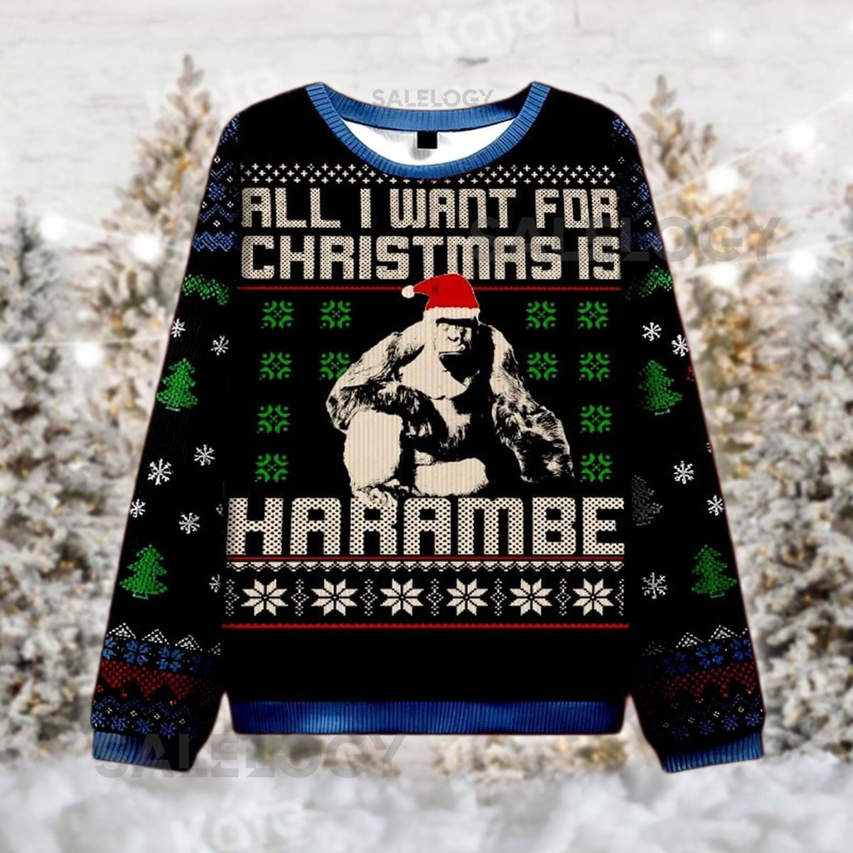 All I Want Is Harambe Sweater Funny Meme Ugly Christmas Jumper Gorilla Holiday Party Gift Harambe Xmas Sweatshirt