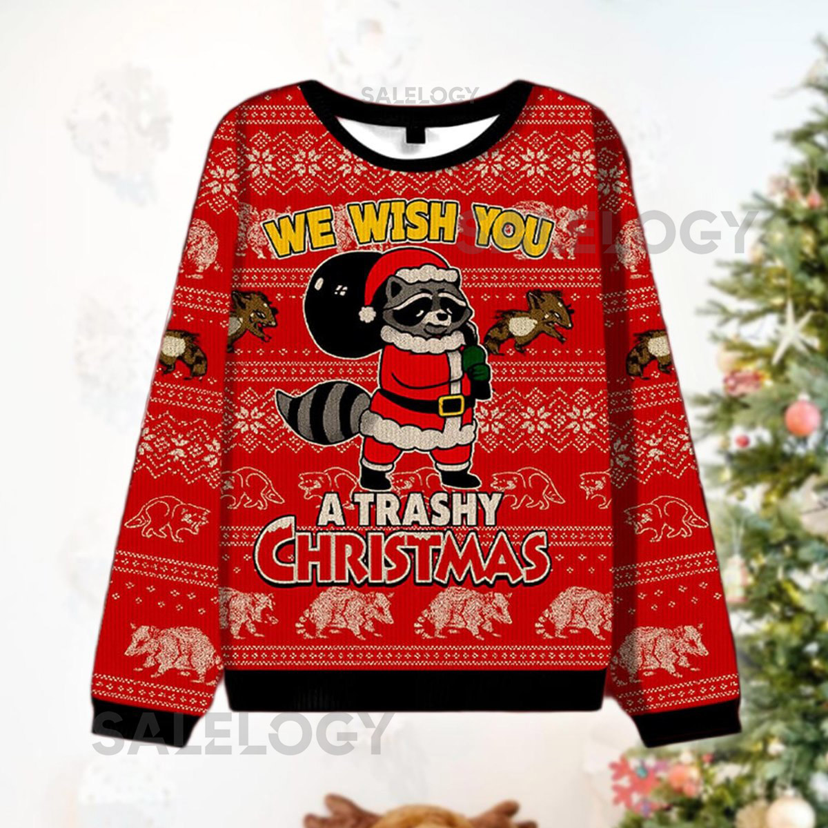 Trashy Christmas Raccoon Sweater Funny Trash Panda Ugly Jumper Raccoon Santa Holiday Funny Xmas Sweatshirt Trash Humor