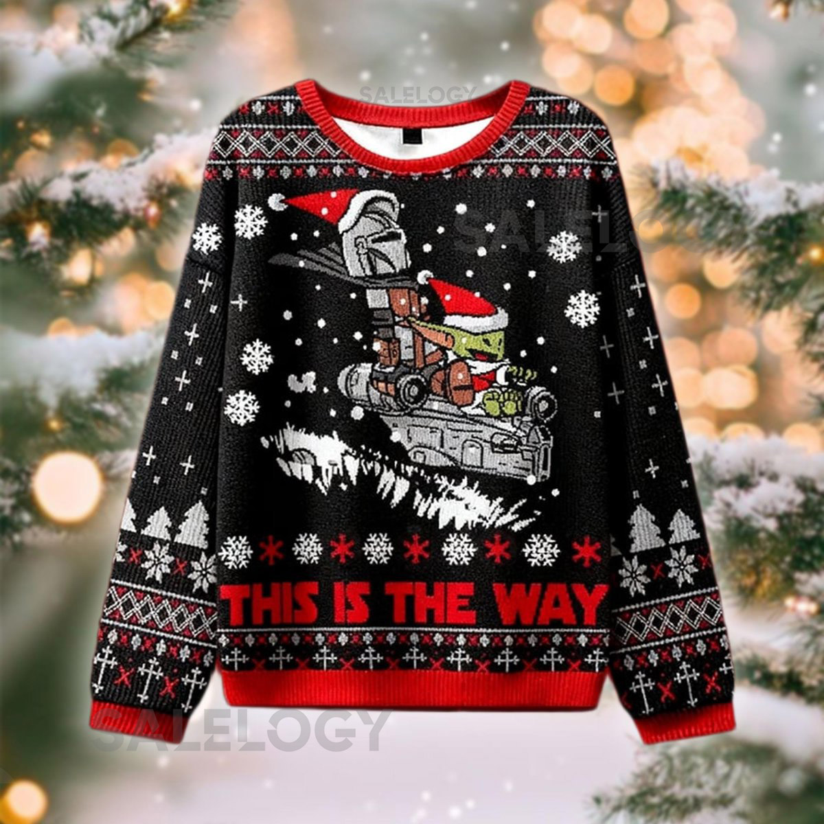 Ugly Sci-Fi Bounty Hunter Christmas Sweater Little Green Alien Holiday Jumper Funny Xmas The Way Knit Pullover Geek Party Top