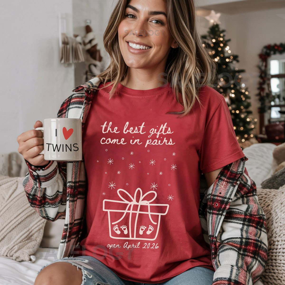 Custom Christmas Twin Pregnancy Announcement ComfortColors Twin Mom Shirt Maternity Clothes Twin Reveal Mother of Twins Baby Shower Gift_101