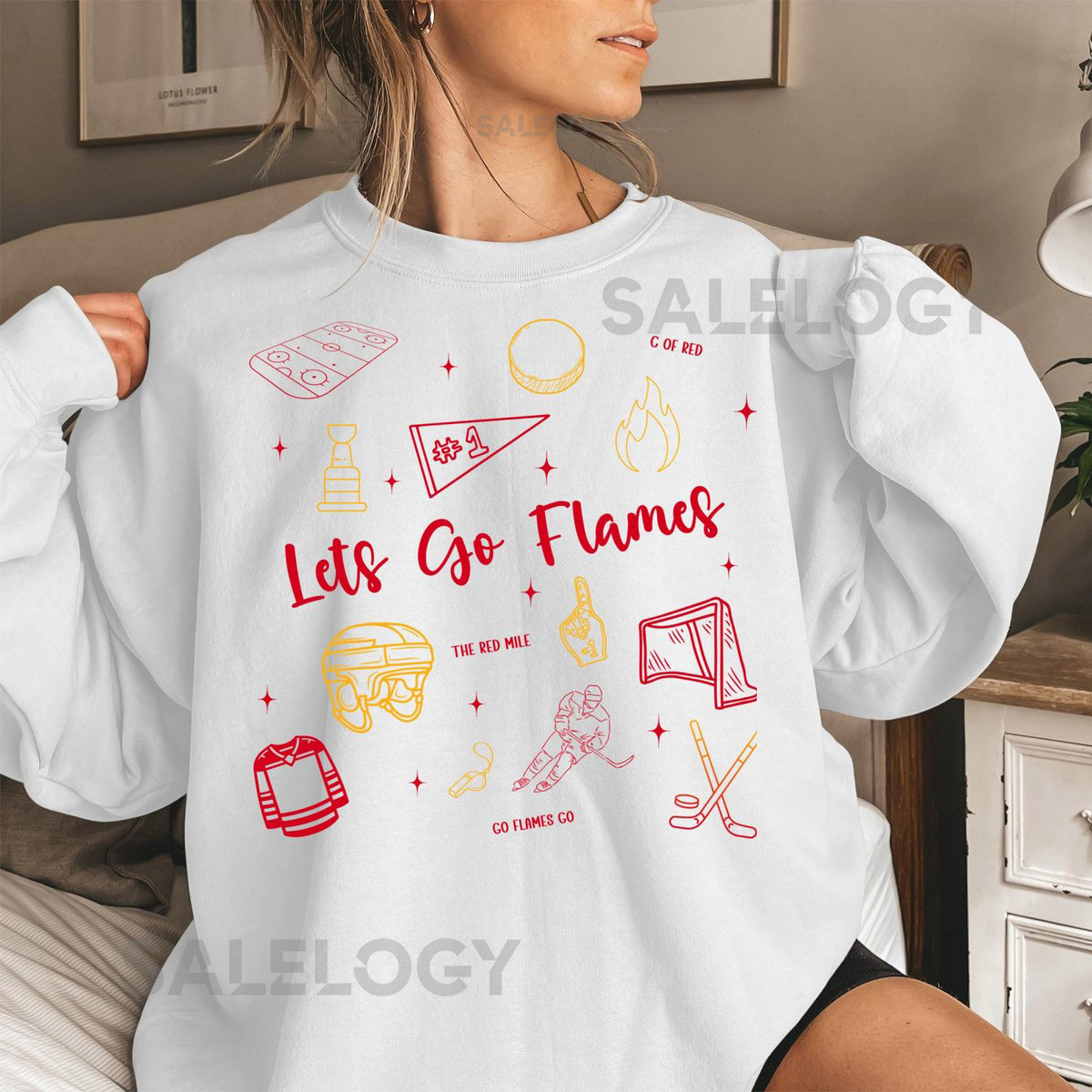 Calgary Hockey Doodle Sweatshirt Calgary Flames Lets Go Flames Shirt NHL Sweatshirt NHL Shirt Flames Sweatshirt Game Day Shirt Stanley Cup_25
