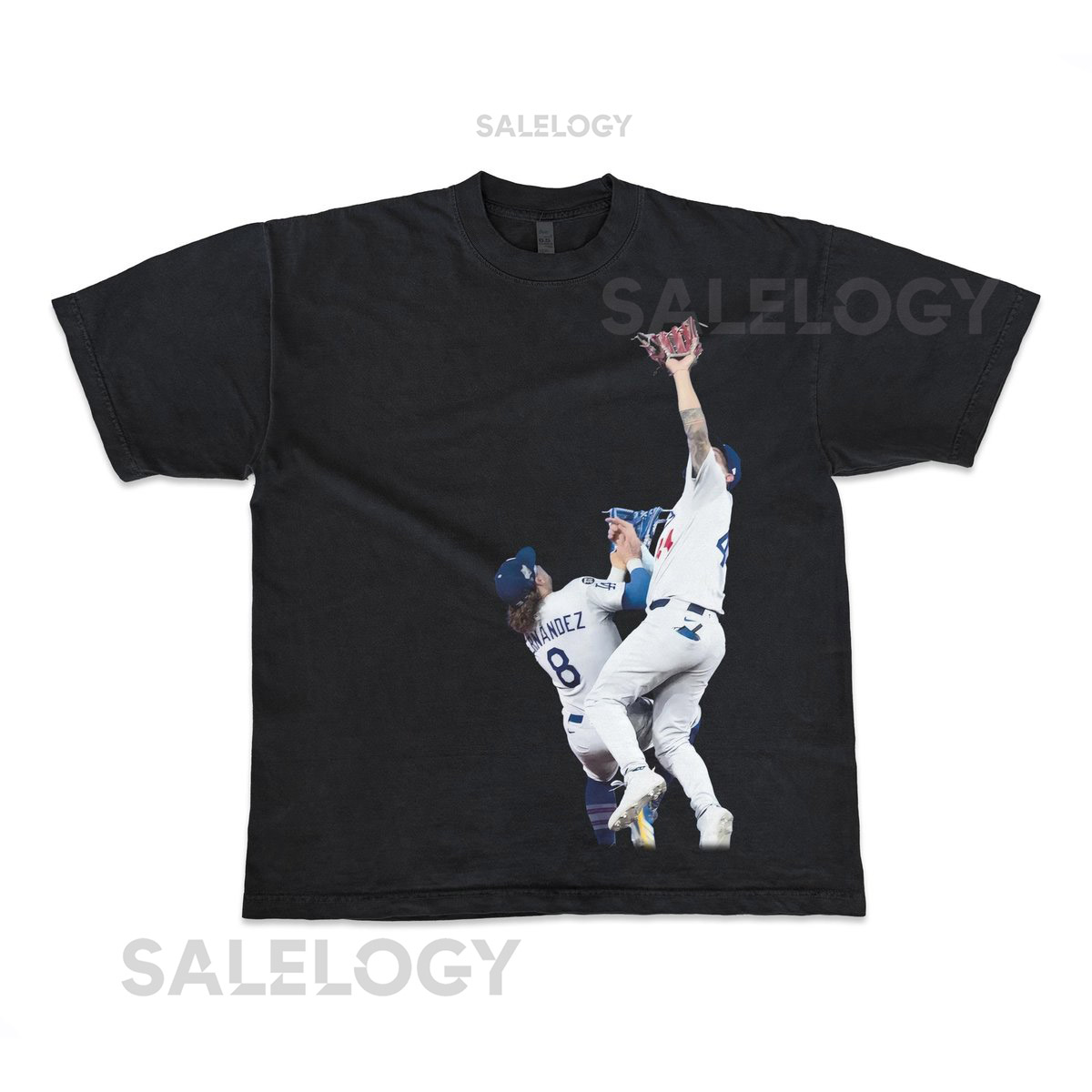 Dodgers Game 7 Andy Page Kike Hernandez Outfield Catch Baseball Vintage Look Oversized Boxy T Shirt Bootleg Washed World Series 2025_120