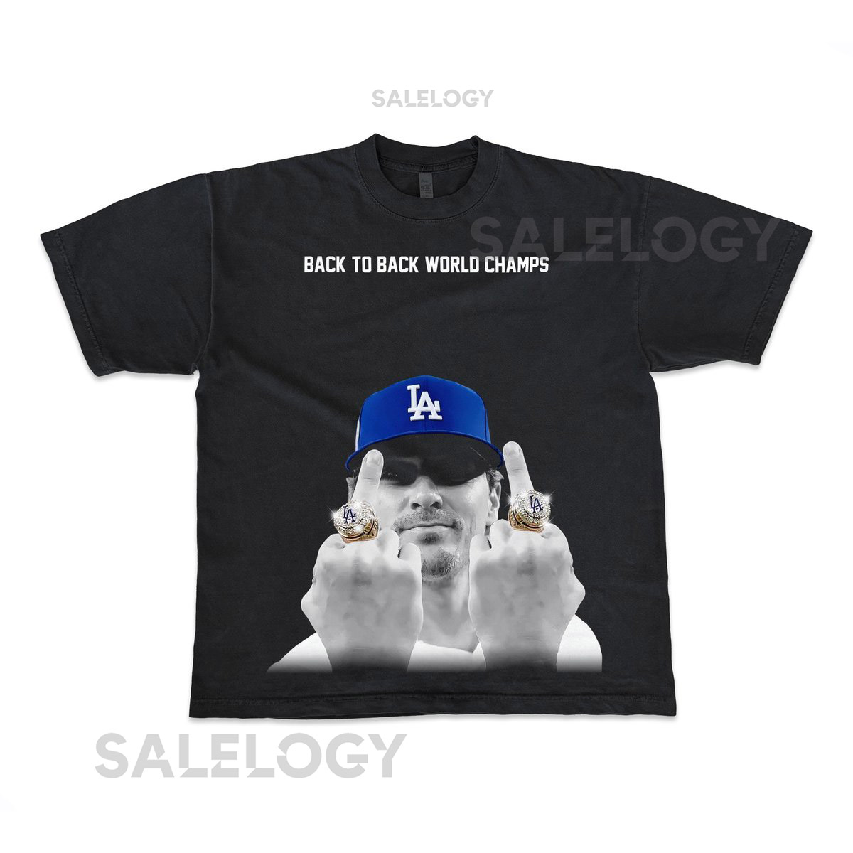 Kike Hernandez Back to Back World Series Champs 2025 Middle Finger Baseball Vintage Look Oversized Boxy T Shirt Bootleg Washed_219