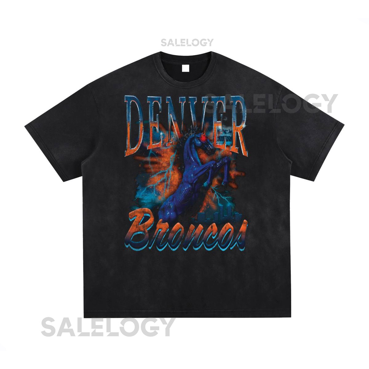 Vintage Denver Broncos Blucifer T-Shirt Washed Frayed Football Tee_583