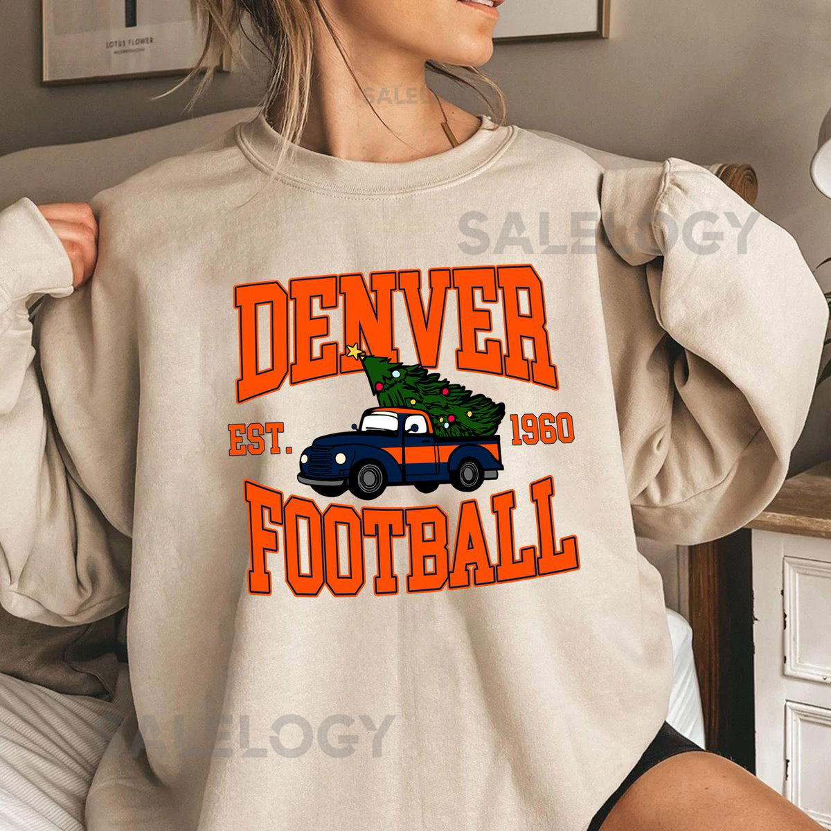 Denver Football Sweatshirt Christmas Tree Truck Game Day Shirt_353