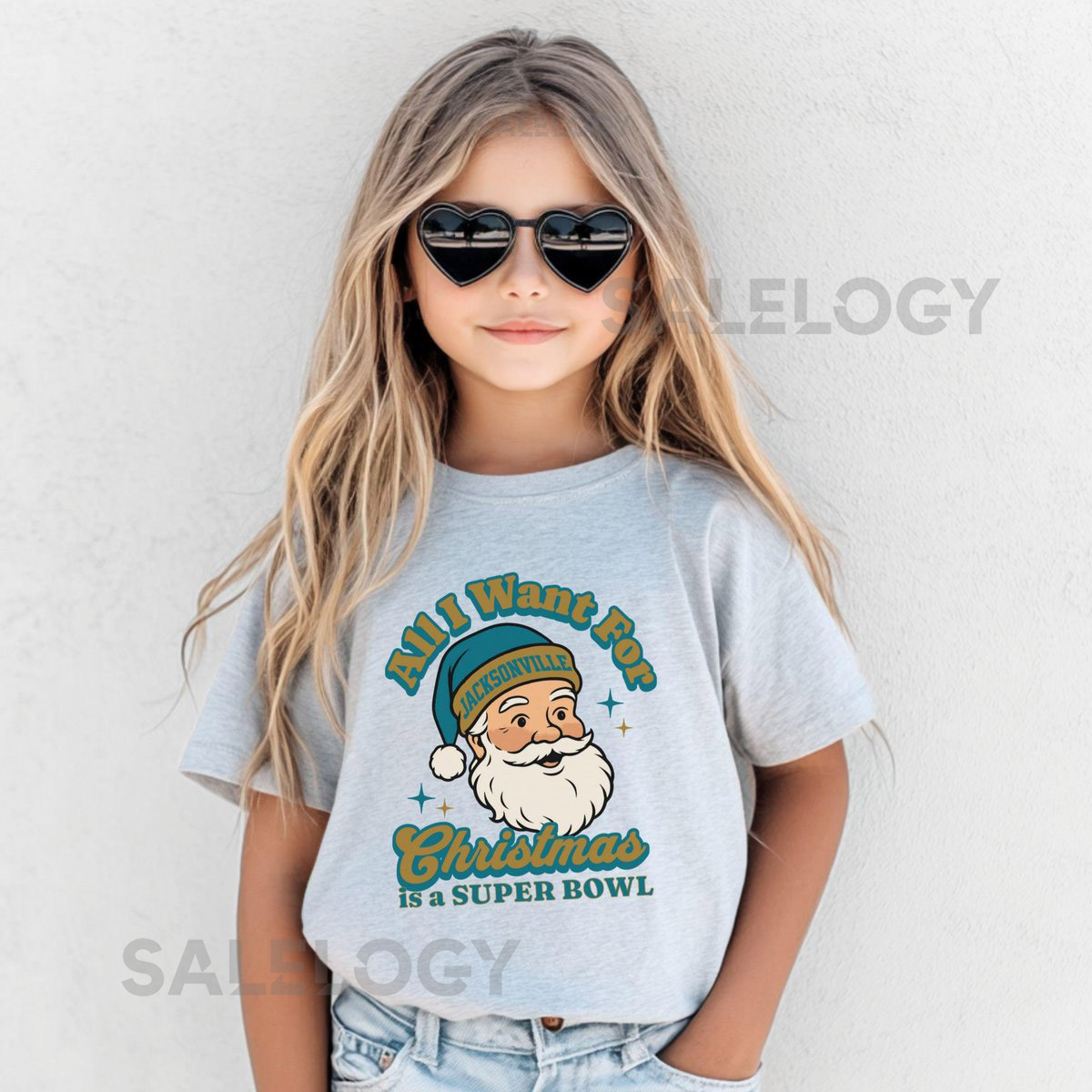 Jacksonville Football All I Want For Christmas Is A Super Bowl T-Shirt Youth Retro Jaguar Tee Holiday Santa Football Fan Shirt Ga_577