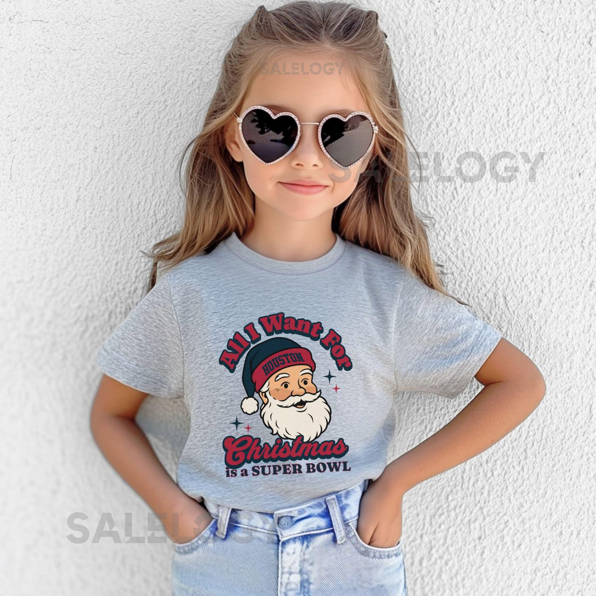 Houston Football All I Want For Christmas Is A Super Bowl T-Shirt Youth Retro Texan Tee Holiday Santa Football Fan Shirt Game D_225