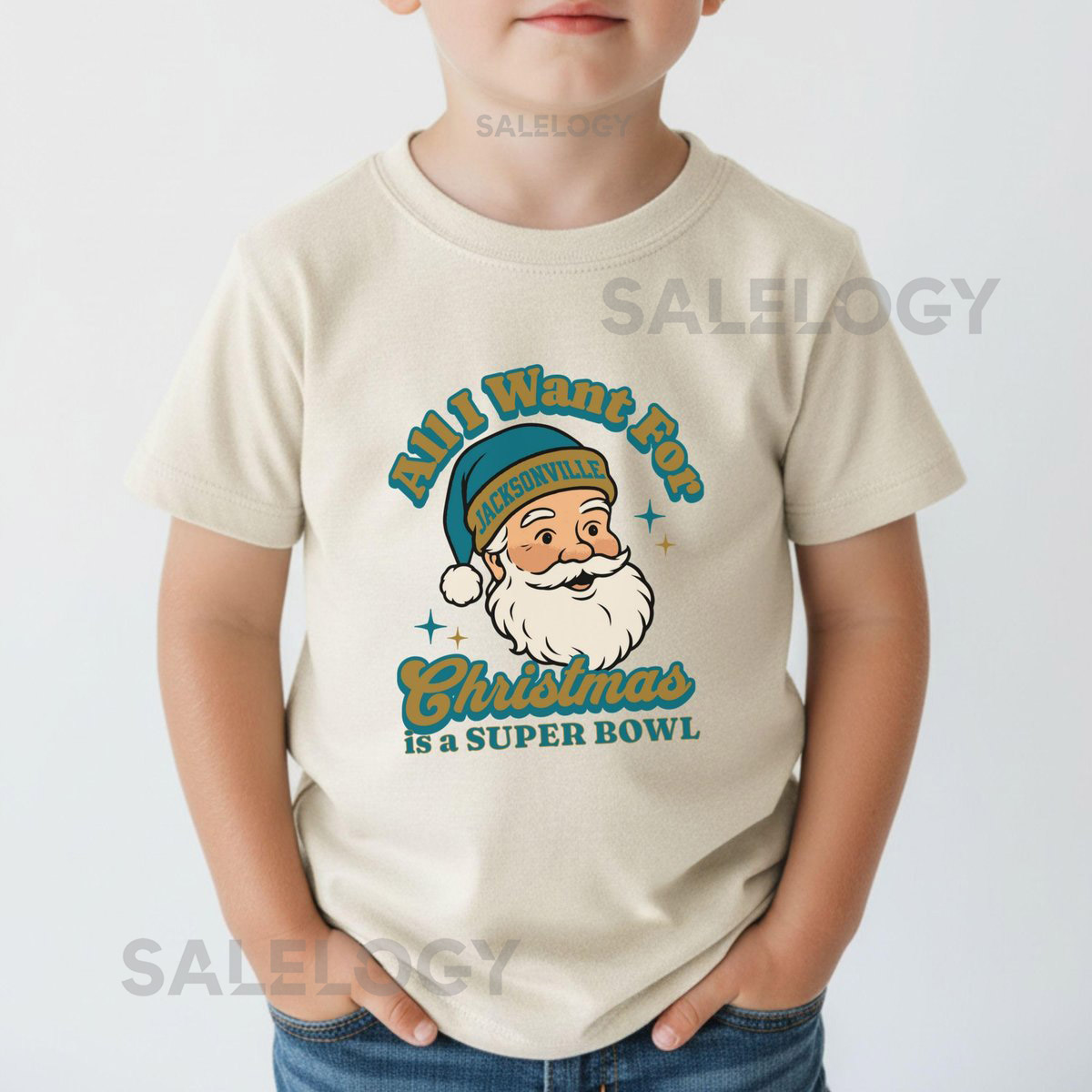 Jacksonville Football All I Want For Christmas Is A Super Bowl T-Shirt Toddler Retro Jaguar Tee Holiday Santa Football Fan Shirt Ga_576