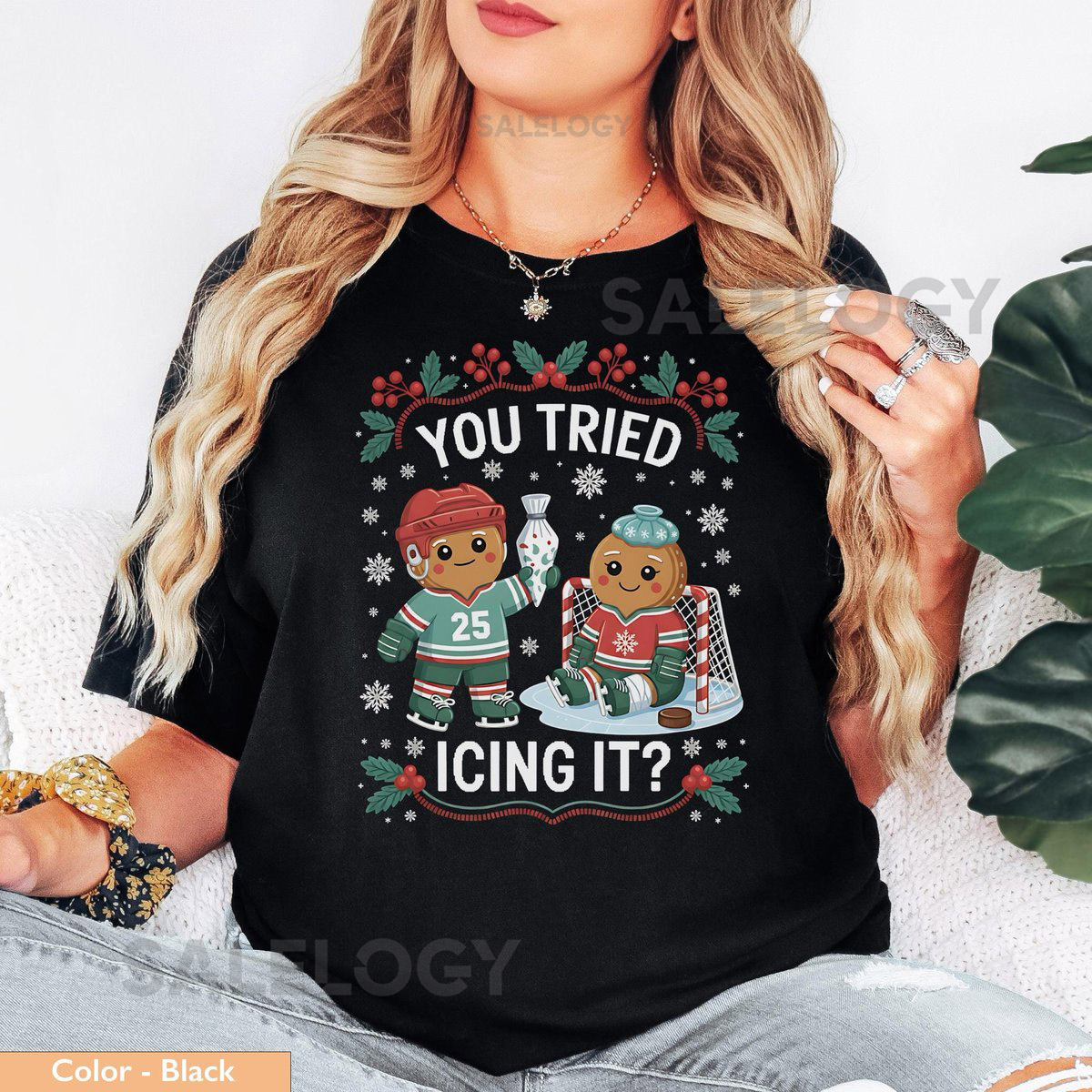 Ice Hockey Christmas T Shirt or Sweatshirt Gingerbread Men Design_219