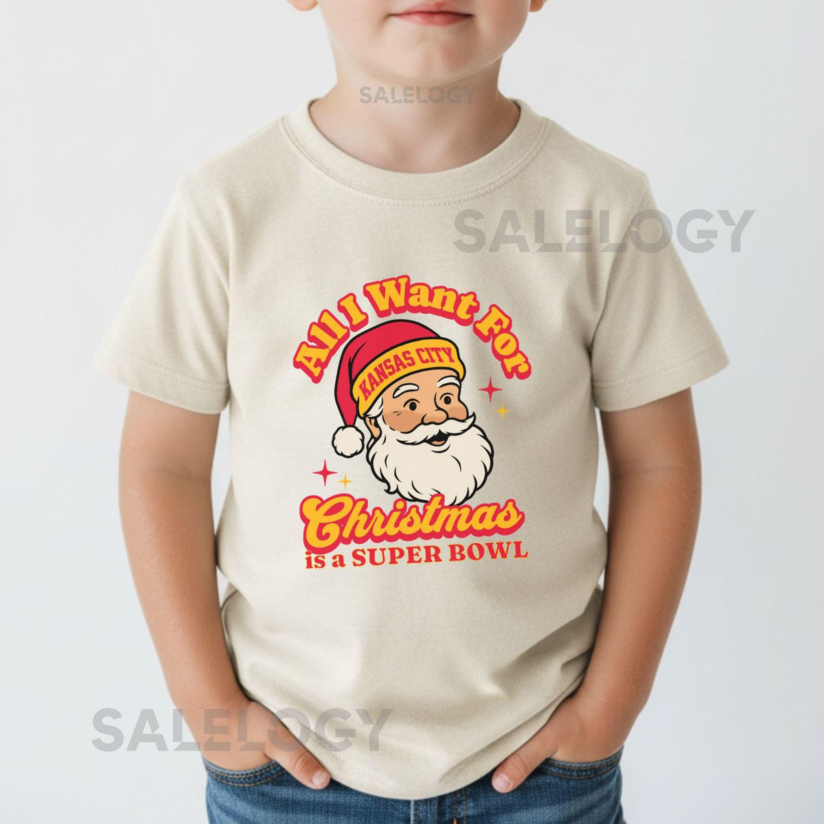 Kansas City Football All I Want For Christmas Is A Super Bowl T-Shirt Toddler Retro Chief Tee Holiday Santa Football Fan Shirt Game Day_331