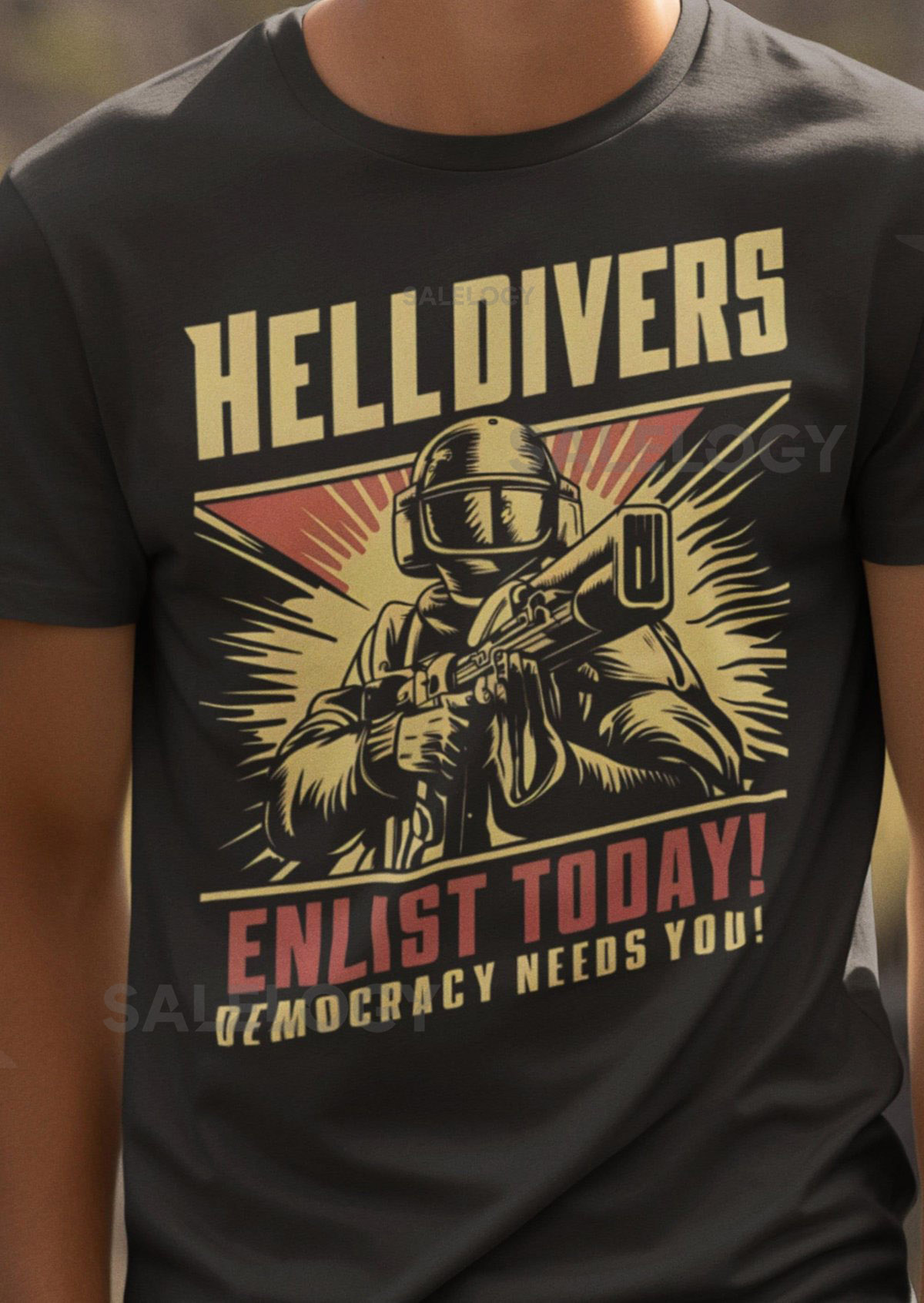 Helldivers 2 Enlistment Tee   Join the Fight for Democracy Exclusive Sci Fi Soldier Shirt PS5 PC Gamer Gear_199