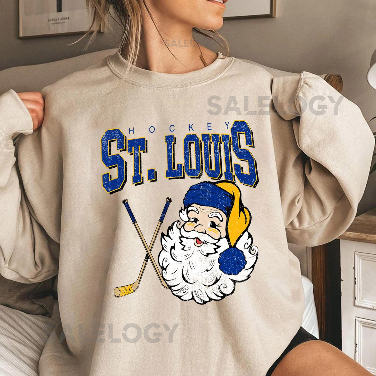 Vintage St. Louis Hockey Santa Sweatshirt Holiday Sports Fan Gift_765