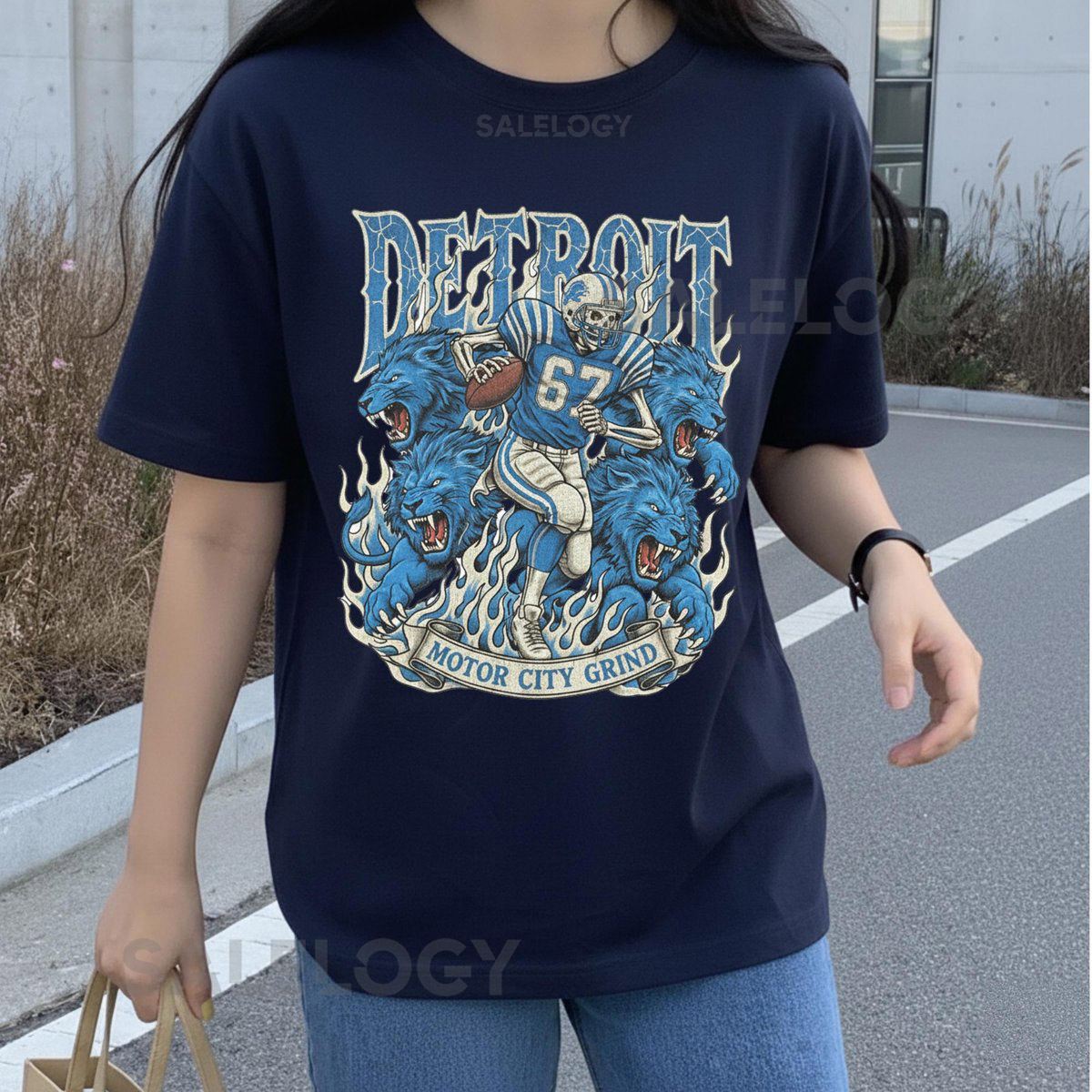 Detroit Retro Football T-Shirt Vintage Lions Graphic Tee Game Day Classic Football Fan Apparel Motor City Grind Skeleton Shirt_331